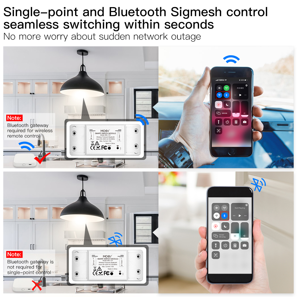 Bluetooth Smart Switch Relay Module Single Point Control und Pairing ohne WiFi-Netzwerk Bluetooth Sigmesh Functional Wireless Remote Control mit Bluetooth Gateway